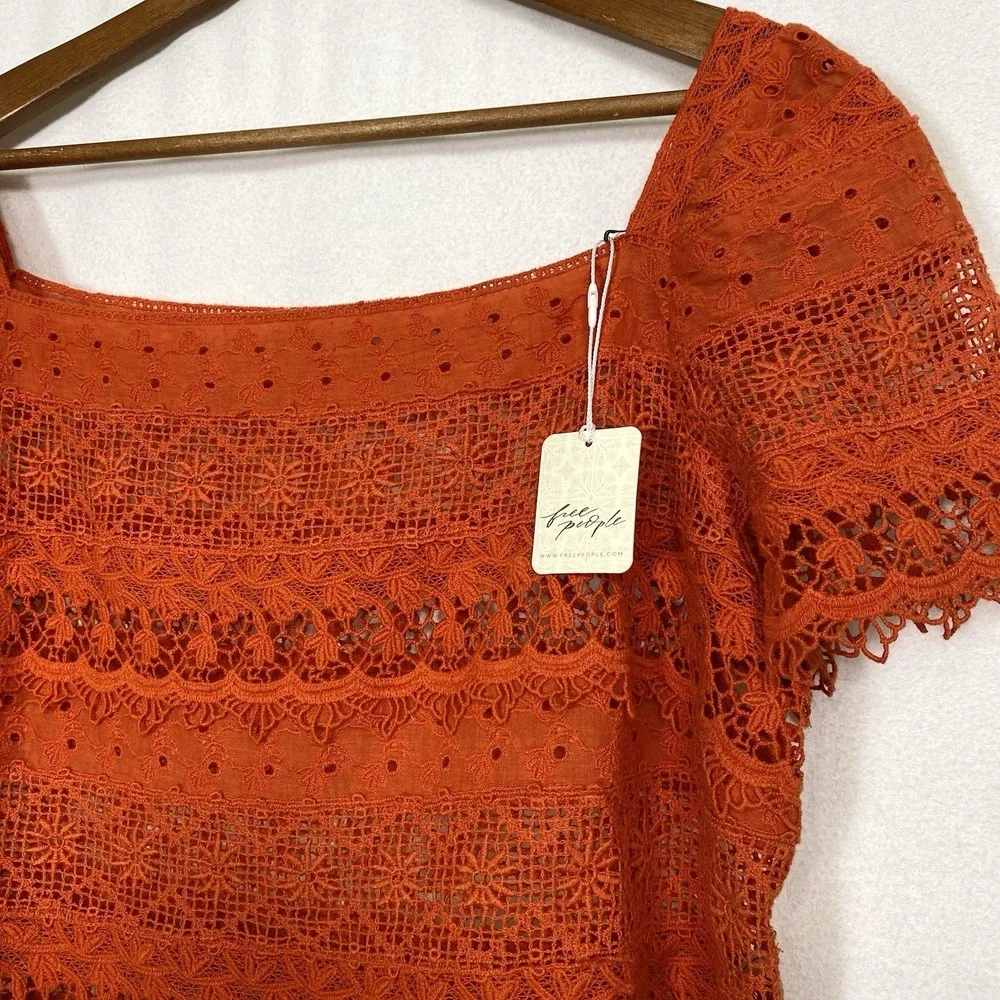 Free People Sz Large Crop Top Crochet Boho Chic Beach Summer Coastal Dainty NWT